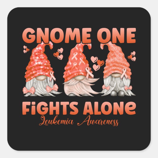 Adesivo Quadrado Leukemia Cancer Orange Ribbon Gnome (Frente)