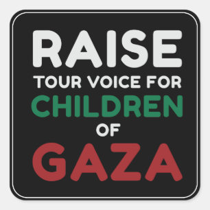 Adesivo Quadrado Levante sua voz para as Crianças de Gaza Negro