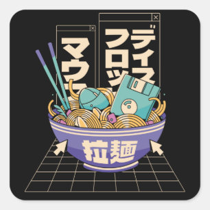 Adesivo Quadrado Leve-me de Volta aos Anos Noventa - Ramen Retro 90