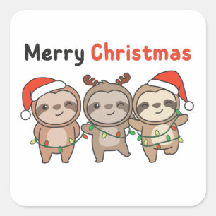 Adesivo Quadrado Leve Natal Bonita Sloths Feliz Natal
