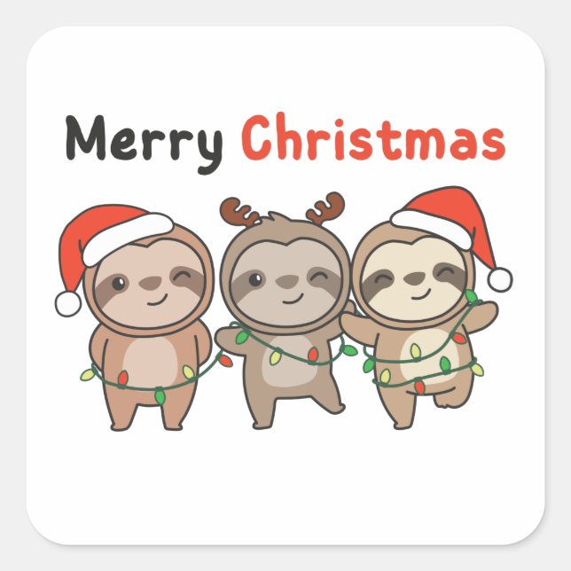 Adesivo Quadrado Leve Natal Bonita Sloths Feliz Natal (Frente)