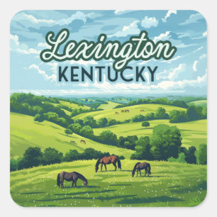 Adesivo Quadrado Lexington Kentucky Horses Bluegrass Fazenda Vintag