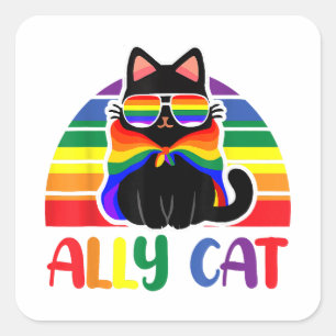 Adesivo Quadrado LGBT Ally Cat Seja tipo Gay Rainbow Funny LGBTQ Fl