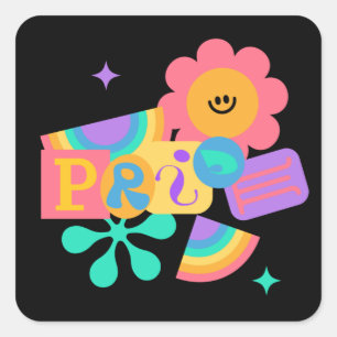 Adesivo Quadrado LGBT+orgulho. Ama arco-íris. Amor de girassol.