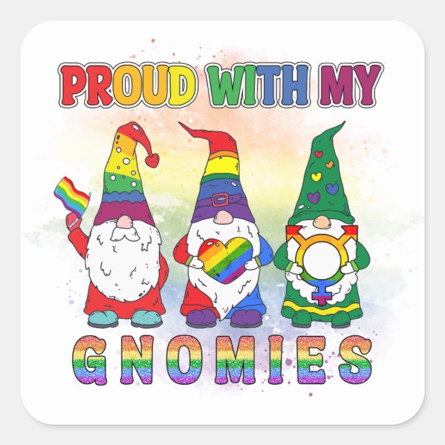 Adesivo Quadrado LGBT Orgulhoso Com Meus Gnomos (Frente)