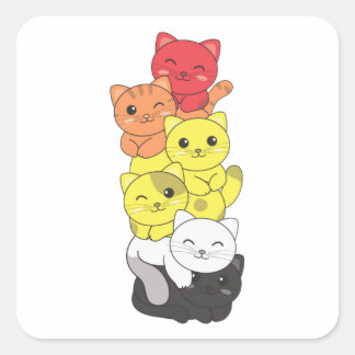 Adesivo Quadrado Lgbtq Cute Cat Pile Square S