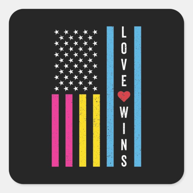 Adesivo Quadrado LGBTQ Pansexual Pride Love ganha bandeira american (Frente)
