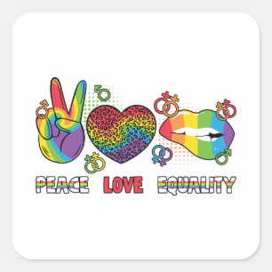 Adesivo Quadrado LGBTQ - Paz, Amor, Igualdade - Cores Arco-íris