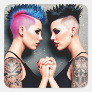 Adesivo Quadrado LGBTQIA+ Orgulho Lésbicas segurando as mãos