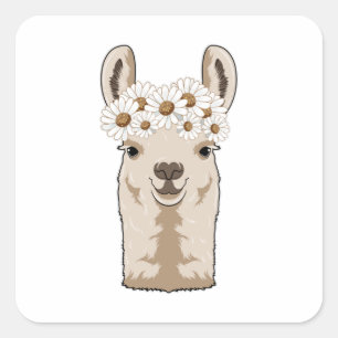 Adesivo Quadrado Lhama com Flores Brancas