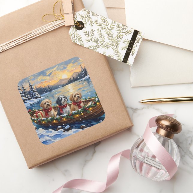Adesivo Quadrado Lhasa Apso Christmas Boat Holiday (Presentear)