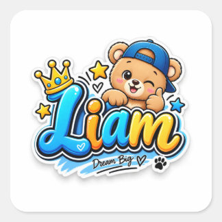 Adesivo Quadrado Liam Little Legend Ursinho Fofo Personalizado