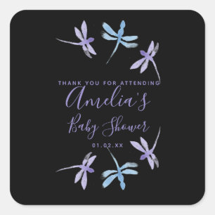 Adesivo Quadrado Libélulas Pintadas à Mão Baby Shower    