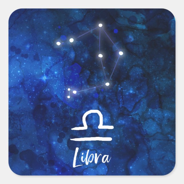 Adesivo Quadrado Libra Zodiac Constelação Azul Galáxia Celestial (Frente)