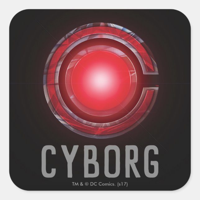 Adesivo Quadrado Liga da Justiça | Símbolo Cyborg brilhante (Frente)