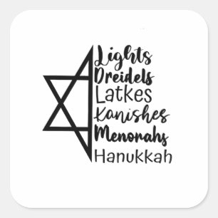 Adesivo Quadrado Light Dreidel Latke Kanish Menorah Hanukkah