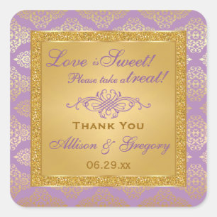 Adesivo Quadrado Lilac, FAUX Glitter, Damask Candy Buffet Sticker