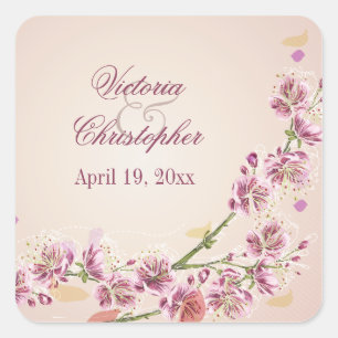 Adesivo Quadrado Lilac púrpura das flores de aquarela, vinhetas de