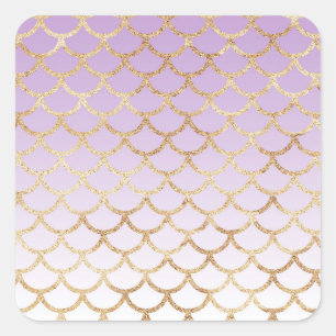 Adesivo Quadrado Lilás Rosa Dourado Sereia Brilho Faíscas Feminino