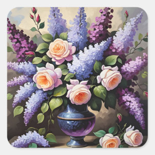 Adesivo Quadrado Lilases e rosas de safra