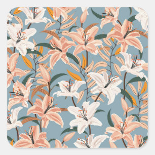 Adesivo Quadrado Lily Floral Blue Vintage Impressão