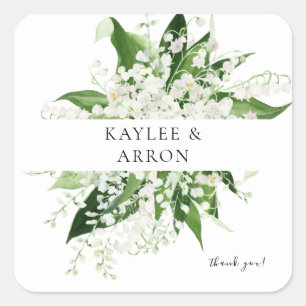 Adesivo Quadrado Lily of the Valley White Floral Obrigado