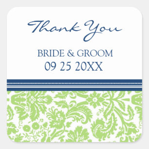 Adesivo Quadrado Limão Azul, Damasco, Obrigado.