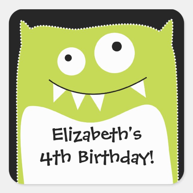 Adesivo Quadrado Limão Monster Bash Birthday Square Sticker (Frente)