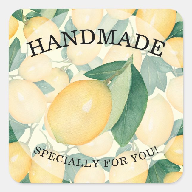 Adesivo Quadrado Limões Aquarela Rústica FEITOS À MÃO (Frente)