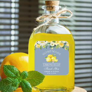 Adesivo Quadrado Limões Florais Casamento Limoncello Azul Poeirento