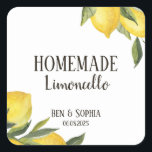 Adesivo Quadrado Limões Russos Modernos Casados Limoncello<br><div class="desc">As etiquetas modernas de garrafas de limoncello feitas pela Rússia, são uma etiqueta personalizada perfeita para os seus favores de casamento com um tema italiano e uma vibração de verão. Eles apresentam um galho de limão a aquarelas, limões e ramos verdes e um rótulo personalizado para todas as suas necessidades...</div>