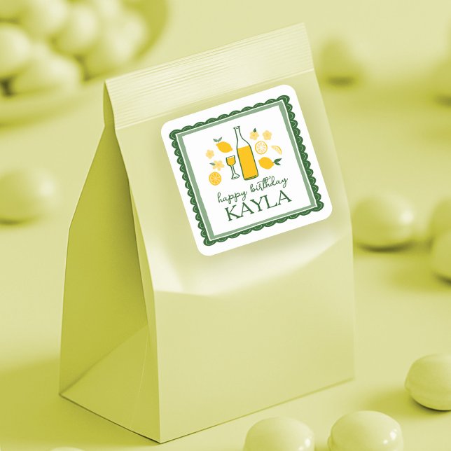 Adesivo Quadrado Limoncello Limonada Personalizado Aniversário (Limoncello Lemonade Lemon CUSTOM Birthday Square Sticker
)