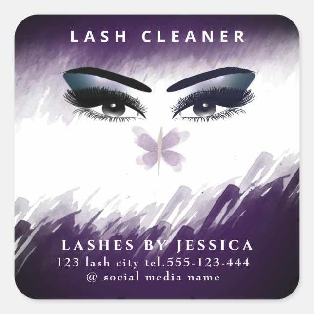 Adesivo Quadrado Limpador de lash de aloração aquosa da borboleta (Frente)