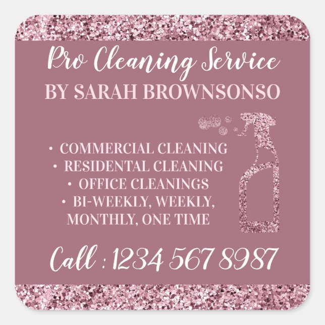 Adesivo Quadrado Limpeza de brilho Janitorial, cor-de-rosa, (Frente)