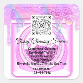 Adesivo Quadrado Limpeza Maid Agregador Logotipo QRCode Rosa