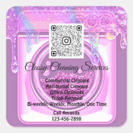 Adesivo Quadrado Limpeza Maid Agregador Logotipo QRCode Roxo