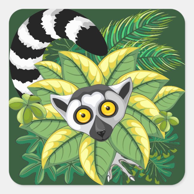 Adesivo Quadrado Limures de Madagáscar na selva exótica (Frente)