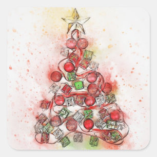 Adesivo Quadrado Linda árvore de Natal decorada