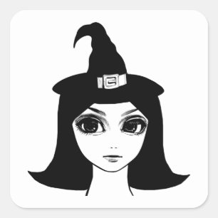 Adesivo Quadrado linda bruxa de olho grande fantasia arte de conto 