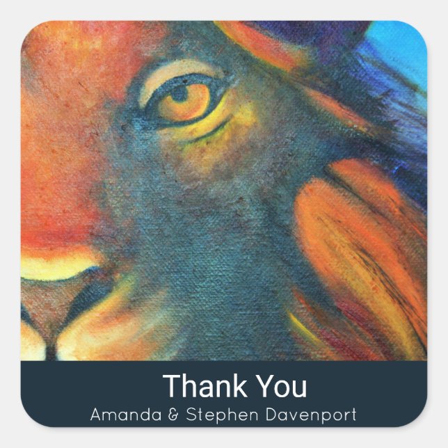 Adesivo Quadrado Linda cabeça de leão Retrato Regal Obrigado (Frente)