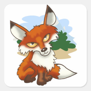 Adesivo Quadrado Linda Cartoon Red Fox