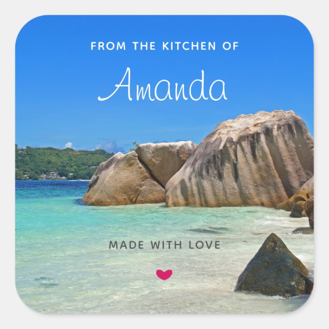 Adesivo Quadrado Linda Cozinha Costeira Rochosa do Mar Tropical (Frente)