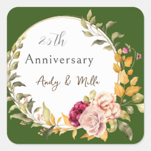 Adesivo Quadrado Linda Flower Wreath Green Casamento Aniversário