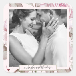 Adesivo Quadrado Linda Foto de Casamento de Rosas Rosa-Esbranquiçad