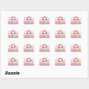 Adesivo Quadrado Linda Kawaii Bella Bunny Nome Pastel Rosa Floral B