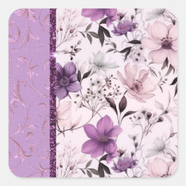 Adesivo Quadrado Linda lavanda e floral rosa