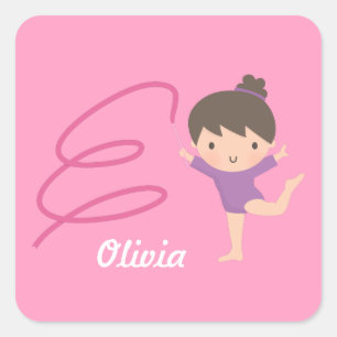 Adesivo Quadrado Linda Menina Ginasta e Ginástica de Fita