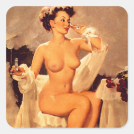 Adesivo Quadrado Linda morena Vintage Pin up girl art
