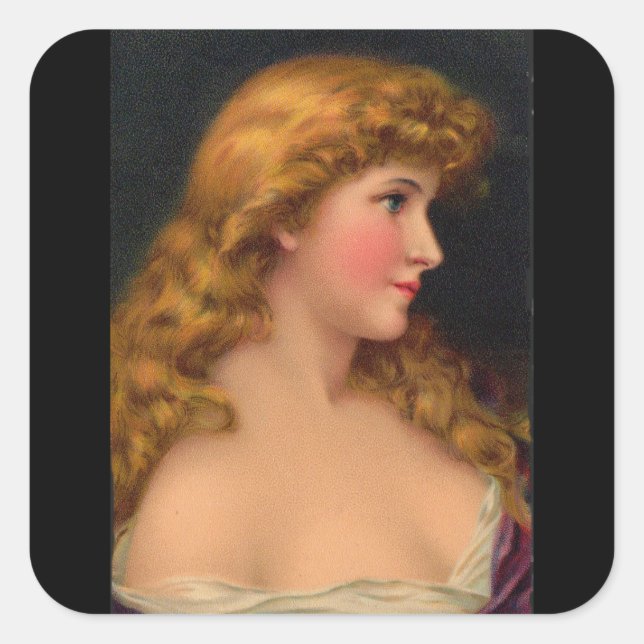 Adesivo Quadrado linda mulher com cabelo comprido (Frente)