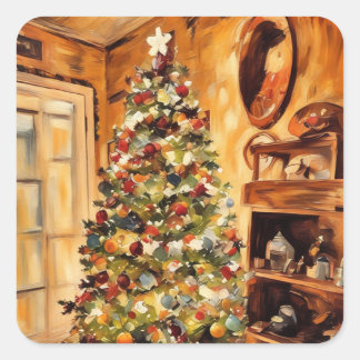 Adesivo Quadrado Linda palheta de árvore de Natal